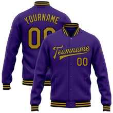 Load image into Gallery viewer, Custom Purple Old Gold-Black Bomber Full-Snap Varsity Letterman Jacket
