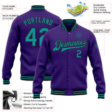 Load image into Gallery viewer, Custom Purple Teal-Black Bomber Full-Snap Varsity Letterman Jacket
