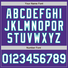 Load image into Gallery viewer, Custom Purple White-Aqua Bomber Full-Snap Varsity Letterman Jacket
