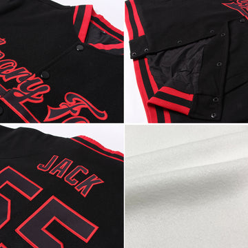 Custom White Red Pinstripe Black Bomber Full-Snap Varsity Letterman Jacket