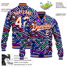 Load image into Gallery viewer, Custom Graffiti Pattern White-Orange Abstract Geometric Grunge Urban Street Art 3D Bomber Full-Snap Varsity Letterman Jacket
