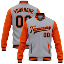 Load image into Gallery viewer, Custom Gray Black-Orange Bomber Full-Snap Varsity Letterman Two Tone Jacket
