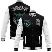 Load image into Gallery viewer, Custom Black White 3D Pattern Design Bomber Full-Snap Varsity Letterman Jacket
