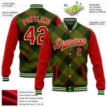 Load image into Gallery viewer, Custom Green Red-Cream Check Board 3D Pattern Design Bomber Full-Snap Varsity Letterman Jacket
