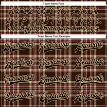 Load image into Gallery viewer, Custom Brown Black Vegas Gold City Cream-Crimson Classic Western Plaid 3D Pattern Design Bomber Full-Snap Varsity Letterman Jacket

