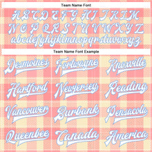 Load image into Gallery viewer, Custom Medium Pink White-Light Blue Classic Western Plaid 3D Pattern Design Bomber Full-Snap Varsity Letterman Jacket

