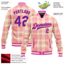 Load image into Gallery viewer, Custom Medium Pink Purple-Pink Classic Western Plaid 3D Pattern Design Bomber Full-Snap Varsity Letterman Jacket
