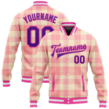 Load image into Gallery viewer, Custom Medium Pink Purple-Pink Classic Western Plaid 3D Pattern Design Bomber Full-Snap Varsity Letterman Jacket
