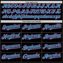 Load image into Gallery viewer, Custom Black Sky Blue-Pink Bomber Full-Snap Varsity Letterman Two Tone Hoodie Jacket
