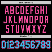 Load image into Gallery viewer, Custom Black Sky Blue-Pink Bomber Full-Snap Varsity Letterman Two Tone Hoodie Jacket
