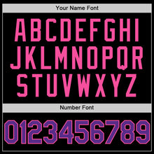 Load image into Gallery viewer, Custom Black Purple-Pink Bomber Full-Snap Varsity Letterman Two Tone Hoodie Jacket
