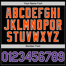 Load image into Gallery viewer, Custom Black Purple-Orange Bomber Full-Snap Varsity Letterman Two Tone Hoodie Jacket
