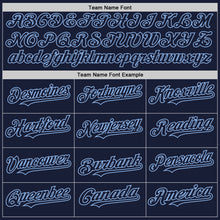 Load image into Gallery viewer, Custom Navy Light Blue Bomber Full-Snap Varsity Letterman Hoodie Jacket
