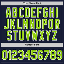 Load image into Gallery viewer, Custom Navy Neon Green-White Bomber Full-Snap Varsity Letterman Hoodie Jacket
