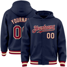 Load image into Gallery viewer, Custom Navy Maroon-Cream Bomber Full-Snap Varsity Letterman Hoodie Jacket
