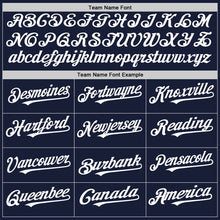 Load image into Gallery viewer, Custom Navy White Bomber Full-Snap Varsity Letterman Two Tone Hoodie Jacket
