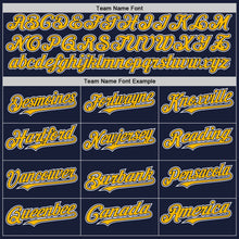 Load image into Gallery viewer, Custom Navy Gold-White Bomber Full-Snap Varsity Letterman Two Tone Hoodie Jacket
