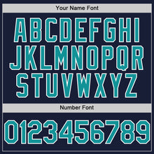 Load image into Gallery viewer, Custom Navy Teal-White Bomber Full-Snap Varsity Letterman Two Tone Hoodie Jacket
