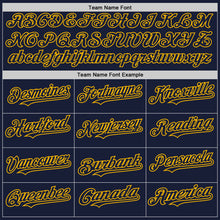 Load image into Gallery viewer, Custom Navy Cream-Gold Bomber Full-Snap Varsity Letterman Two Tone Hoodie Jacket

