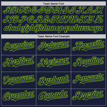 Load image into Gallery viewer, Custom Navy Cream-Neon Green Bomber Full-Snap Varsity Letterman Two Tone Hoodie Jacket
