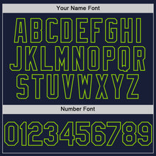 Load image into Gallery viewer, Custom Navy Cream-Neon Green Bomber Full-Snap Varsity Letterman Two Tone Hoodie Jacket
