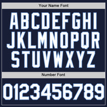 Load image into Gallery viewer, Custom Navy White-Light Blue Bomber Full-Snap Varsity Letterman Two Tone Hoodie Jacket
