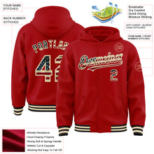 Load image into Gallery viewer, Custom Red Vintage USA Flag Cream-Black Bomber Full-Snap Varsity Letterman Hoodie Jacket
