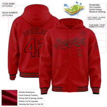 Load image into Gallery viewer, Custom Red Black Bomber Full-Snap Varsity Letterman Hoodie Jacket
