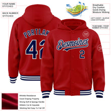 Load image into Gallery viewer, Custom Red Navy-White Bomber Full-Snap Varsity Letterman Hoodie Jacket
