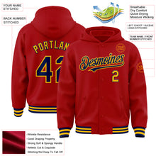 Load image into Gallery viewer, Custom Red Navy-Gold Bomber Full-Snap Varsity Letterman Hoodie Jacket
