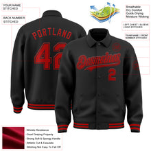 Load image into Gallery viewer, Custom Black Red Bomber Full-Snap Varsity Letterman Lapel Collar Byron Jacket
