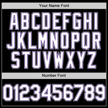 Load image into Gallery viewer, Custom Black Gray-Purple Bomber Full-Snap Varsity Letterman Two Tone Lapel Collar Byron Jacket
