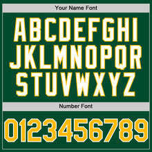 Load image into Gallery viewer, Custom Kelly Green Gold-White Bomber Full-Snap Varsity Letterman Hoodie Jacket
