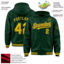 Load image into Gallery viewer, Custom Green Gold Bomber Full-Snap Varsity Letterman Hoodie Jacket
