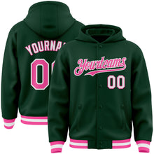 Load image into Gallery viewer, Custom Green Pink-White Bomber Full-Snap Varsity Letterman Hoodie Jacket
