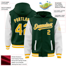 Load image into Gallery viewer, Custom Green Gold-White Bomber Full-Snap Varsity Letterman Two Tone Hoodie Jacket
