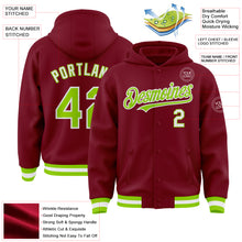Load image into Gallery viewer, Custom Crimson Neon Green-White Bomber Full-Snap Varsity Letterman Hoodie Jacket
