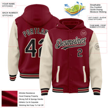 Load image into Gallery viewer, Custom Crimson Black-Cream Bomber Full-Snap Varsity Letterman Two Tone Hoodie Jacket
