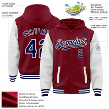 Load image into Gallery viewer, Custom Crimson Navy-White Bomber Full-Snap Varsity Letterman Two Tone Hoodie Jacket
