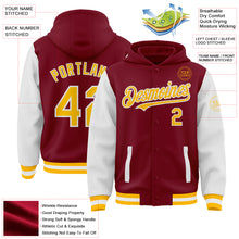 Load image into Gallery viewer, Custom Crimson Gold-White Bomber Full-Snap Varsity Letterman Two Tone Hoodie Jacket
