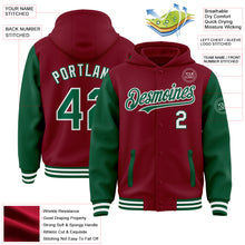 Load image into Gallery viewer, Custom Crimson Kelly Green-White Bomber Full-Snap Varsity Letterman Two Tone Hoodie Jacket
