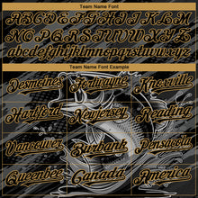 Load image into Gallery viewer, Custom Black Old Gold Largemouth Bass Fish Fishing 3D Bomber Full-Snap Varsity Letterman Hoodie Jacket
