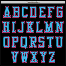 Load image into Gallery viewer, Custom Black Sky Blue-Pink Bomber Varsity Letterman Zipper Jacket
