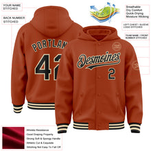 Load image into Gallery viewer, Custom Texas Orange Black-Cream Bomber Full-Snap Varsity Letterman Hoodie Jacket
