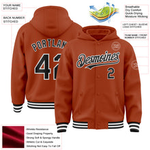 Load image into Gallery viewer, Custom Texas Orange Black-White Bomber Full-Snap Varsity Letterman Hoodie Jacket
