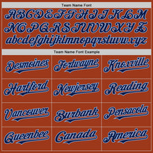 Load image into Gallery viewer, Custom Texas Orange Navy-Light Blue Bomber Full-Snap Varsity Letterman Hoodie Jacket

