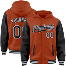 Load image into Gallery viewer, Custom Texas Orange Black-Gray Bomber Full-Snap Varsity Letterman Two Tone Hoodie Jacket
