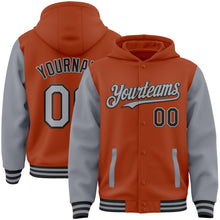 Load image into Gallery viewer, Custom Texas Orange Gray-Black Bomber Full-Snap Varsity Letterman Two Tone Hoodie Jacket
