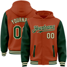 Load image into Gallery viewer, Custom Texas Orange Green-Cream Bomber Full-Snap Varsity Letterman Two Tone Hoodie Jacket
