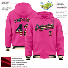 Load image into Gallery viewer, Custom Pink Vintage USA Flag Black-Cream Bomber Full-Snap Varsity Letterman Hoodie Jacket
